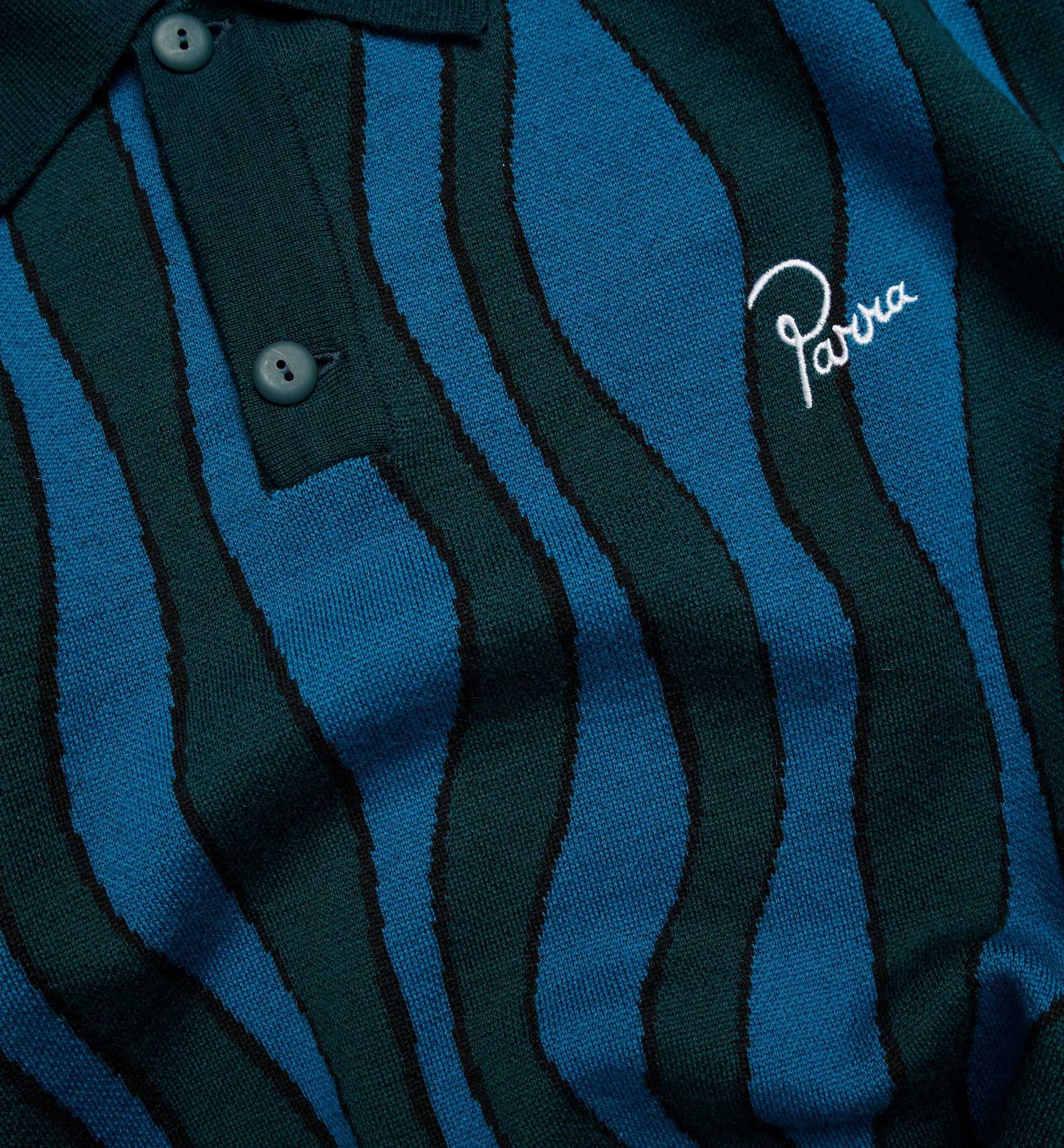 Parra - aqua weed waves knitted polo shirt
